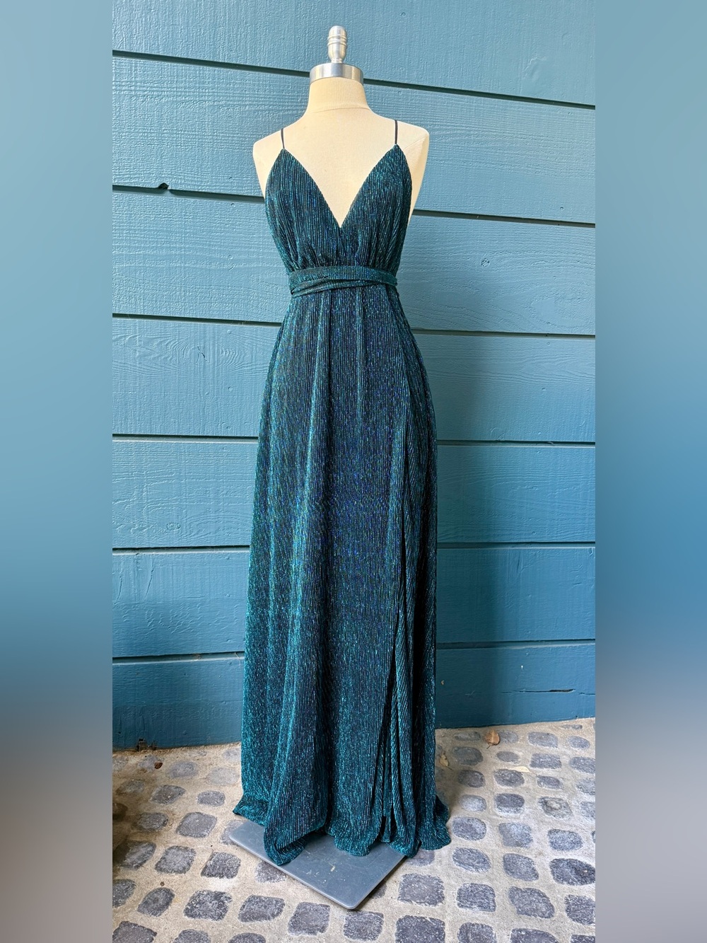 Revolve Harper Gown Deep Teal Sparkle Plunging Neckline ✨💙✨NWT
